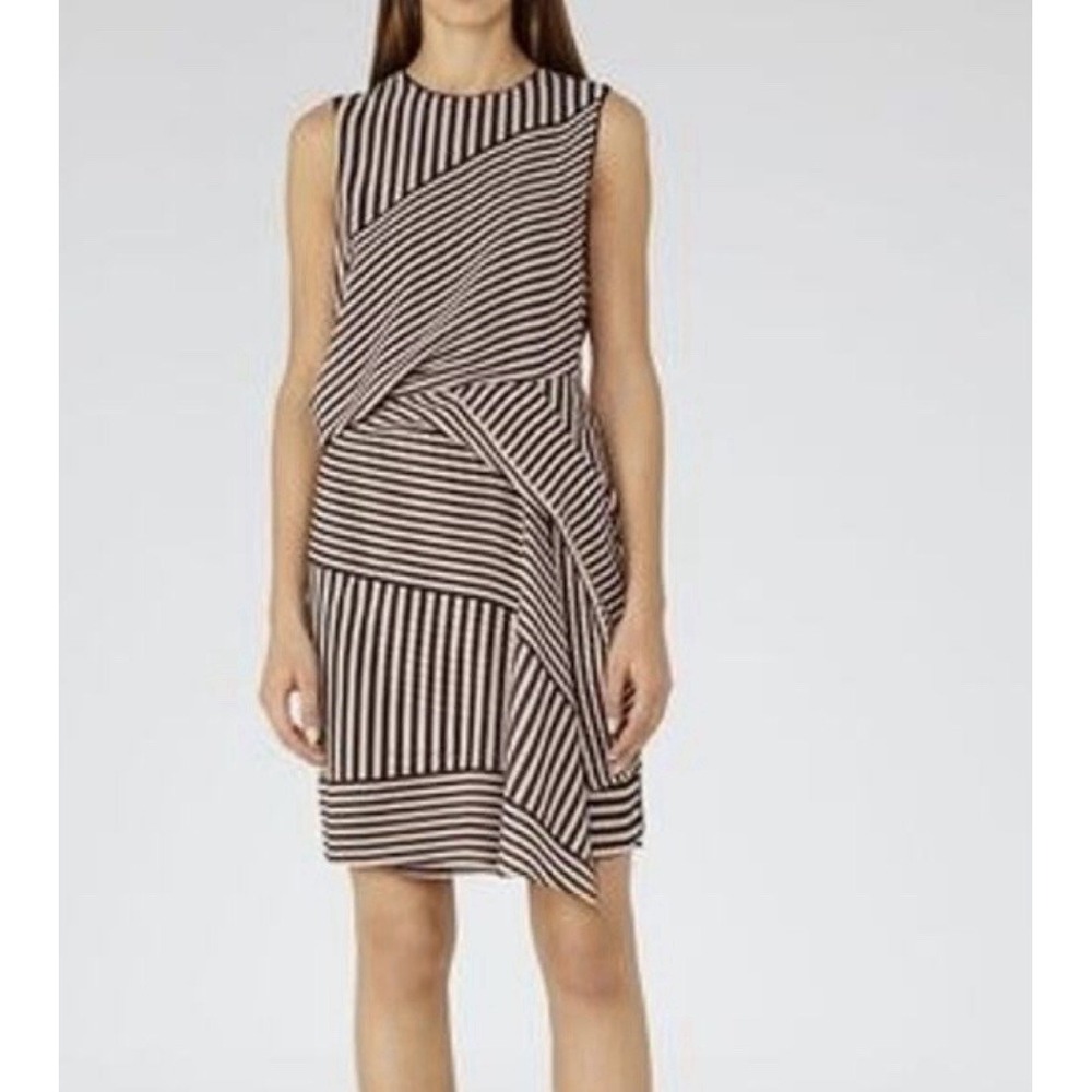 Reiss Sienna Printed Mini Dress Women 2 Black Striped Feminine‎ Preppy Night Out